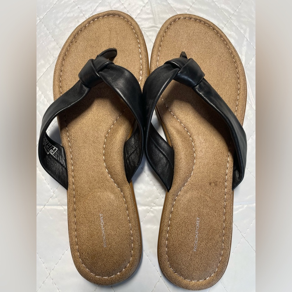 NWOT Rockport Black Leather Sandals Womens - Picture 1 of 12
